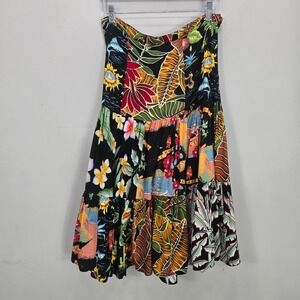 VTG Ku‎ de ta Midi Skirt M Tiered Tropical Hawaiian Resort Summer Flowy Whimsy